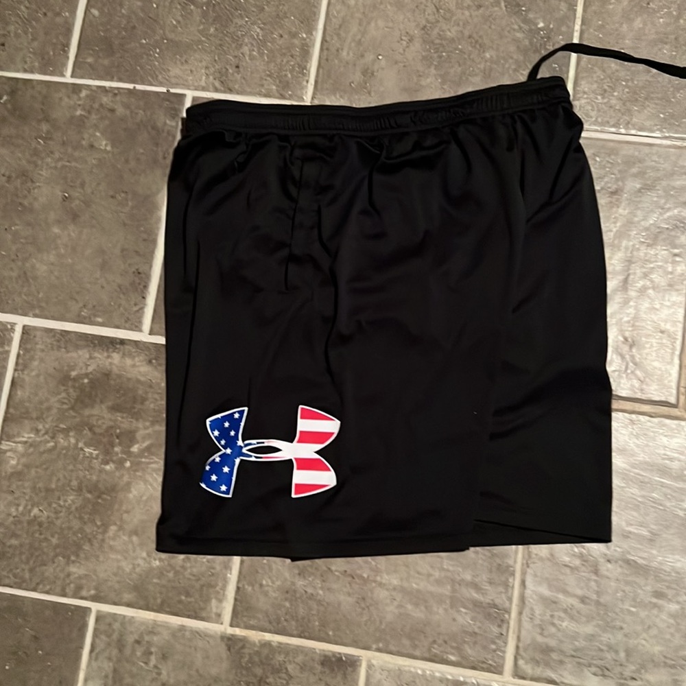 Under Armour Men’s Black Athletic Shorts with American Flag Logo